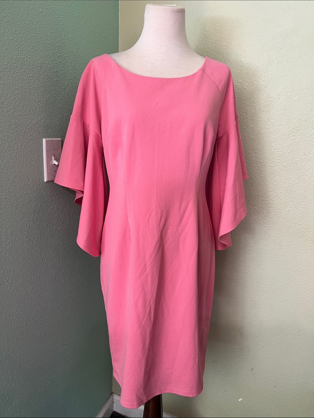 New York & Company Pink Midi Shift Dress with Flutter Sleeves